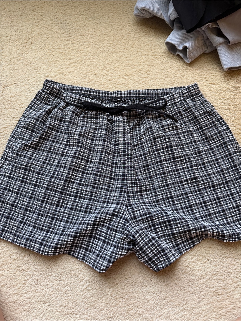 lululemon athletica Black and White Plaid Athletic Shorts